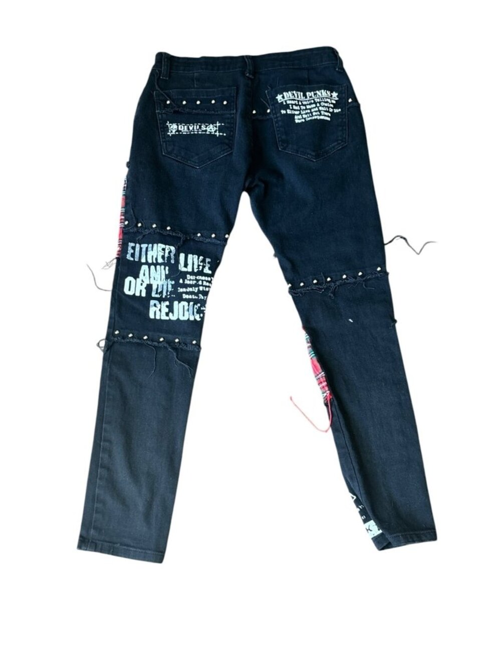 Women's Black & Red Plaid Skinny Pants - Picture 3 of 7